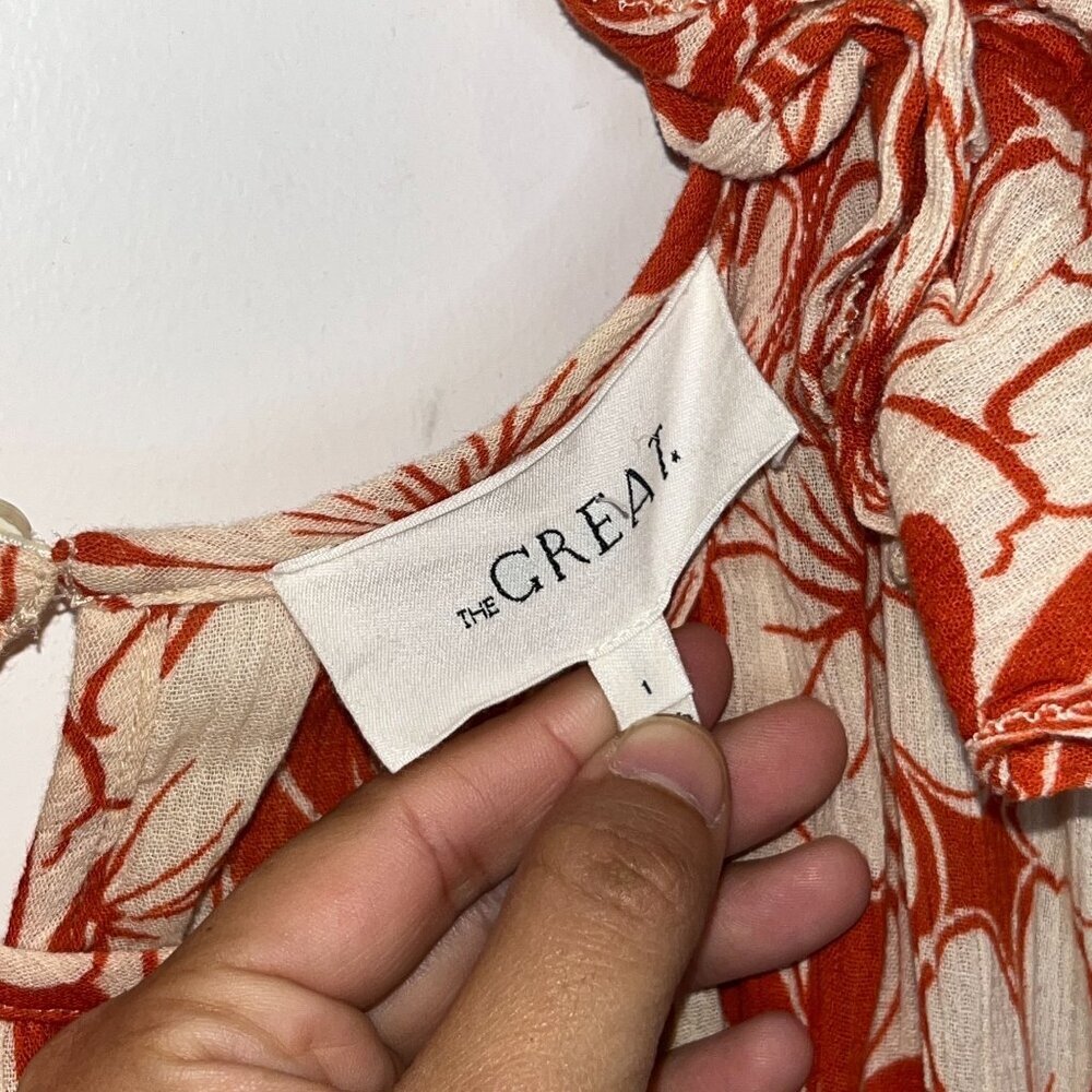 THE GREAT. Cascade Dress in Burnt Red Hibiscus Flower  Size Small - Picture 6 of 11